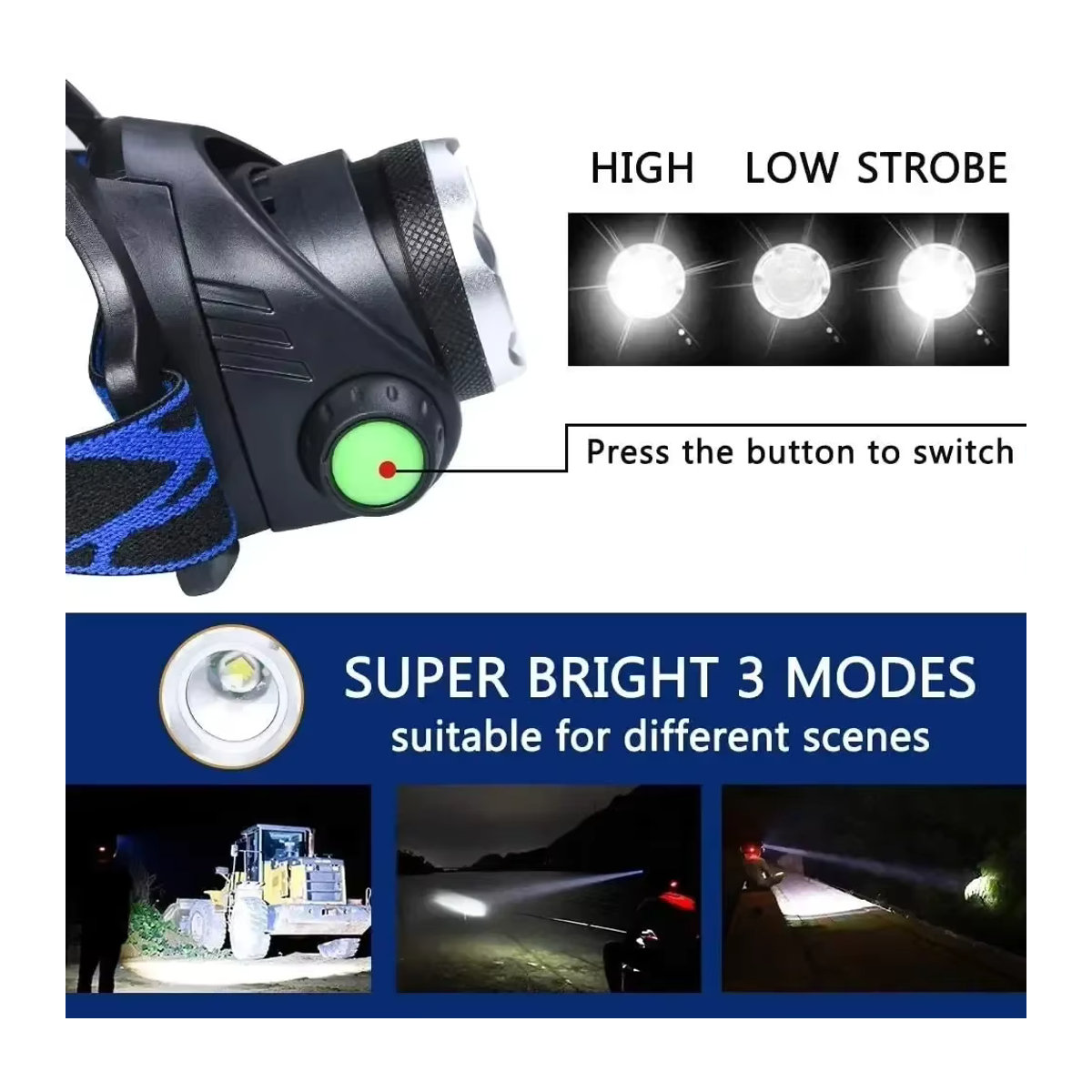 Heinast T6-LED-Stirnlampe mit Zoom und 3 Modi, wiederaufladbare Taschenlampe inklusive 2 x 18650-Akku via USB - Bild 3