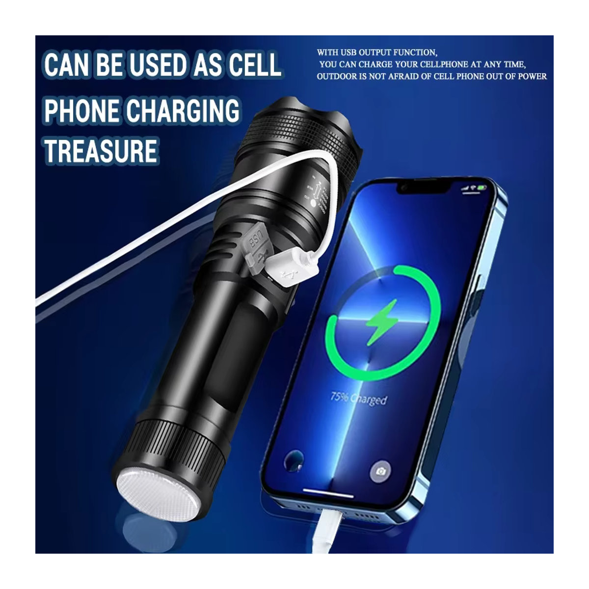 Heinast Taktische P70-LED-Taschenlampe mit 5000 lm, Ultrahelles Licht mit Teleskop-Zoom und eingebautem 18650-Akku - Bild 4