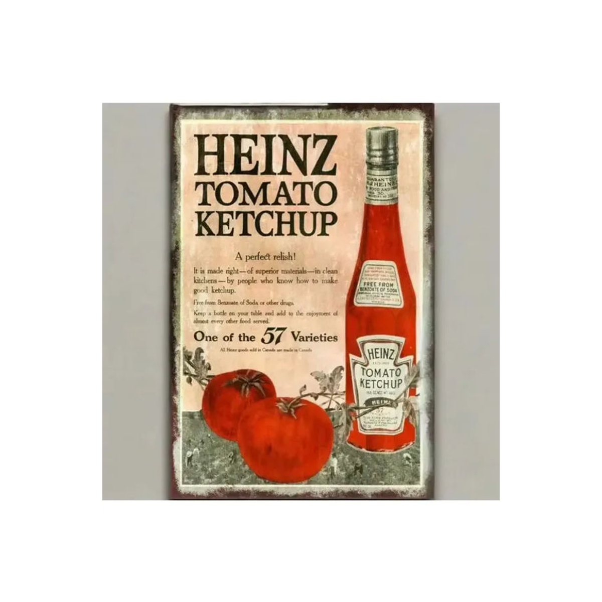 Heinz Vintage Ads Metall Werbeschild Heinz Tomato Ketchup in mehrfarbigem Retro-Design, rechteckig, B: 30 cm, H: 20 cm - Bild 2