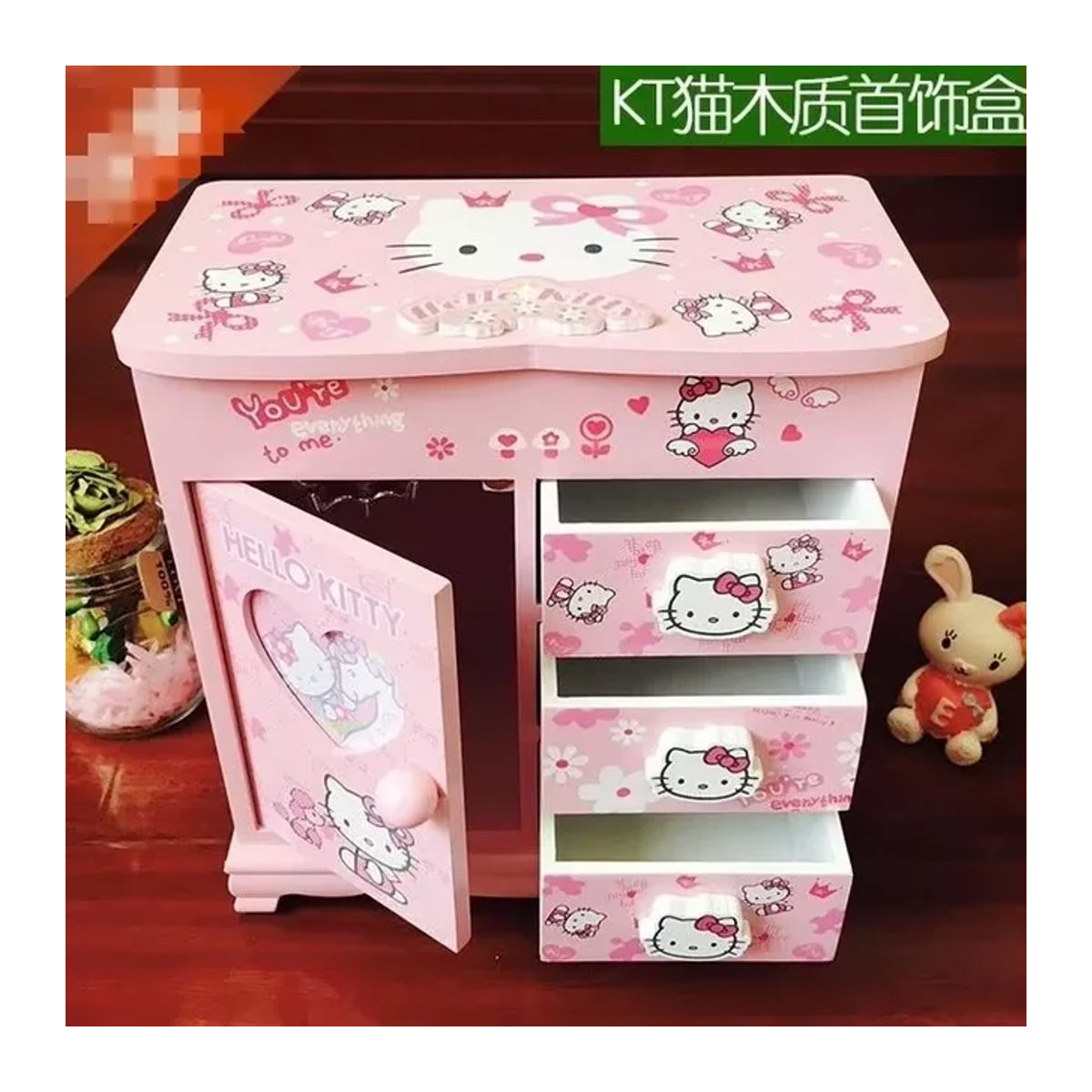 Hello Kitty Kuromi Schmuck Aufbewahrungsbox aus Holz in Rosa als Desktop Organizer - Bild 1