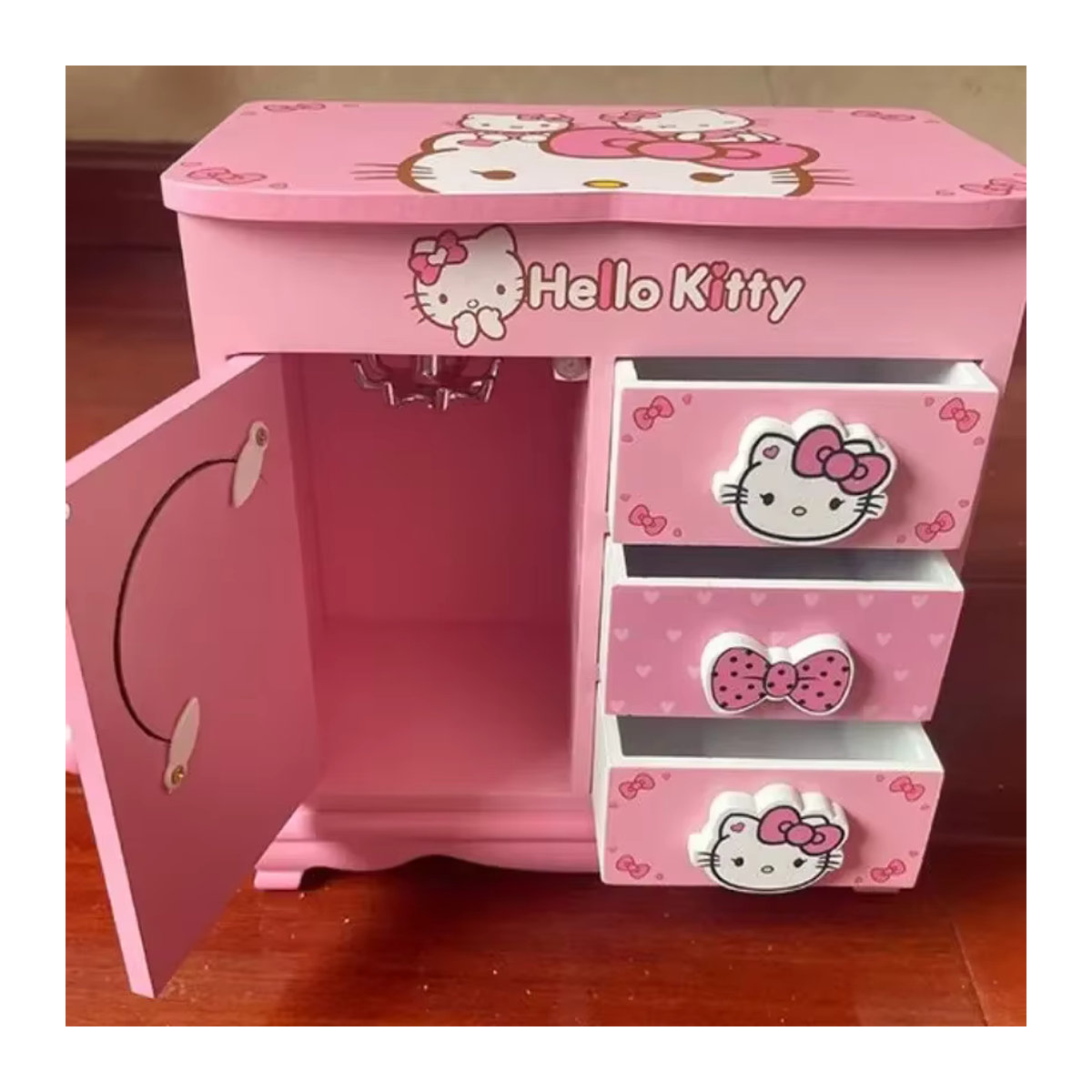 Hello Kitty Kuromi Schmuck Aufbewahrungsbox aus Holz in Rosa als Desktop Organizer - Bild 2