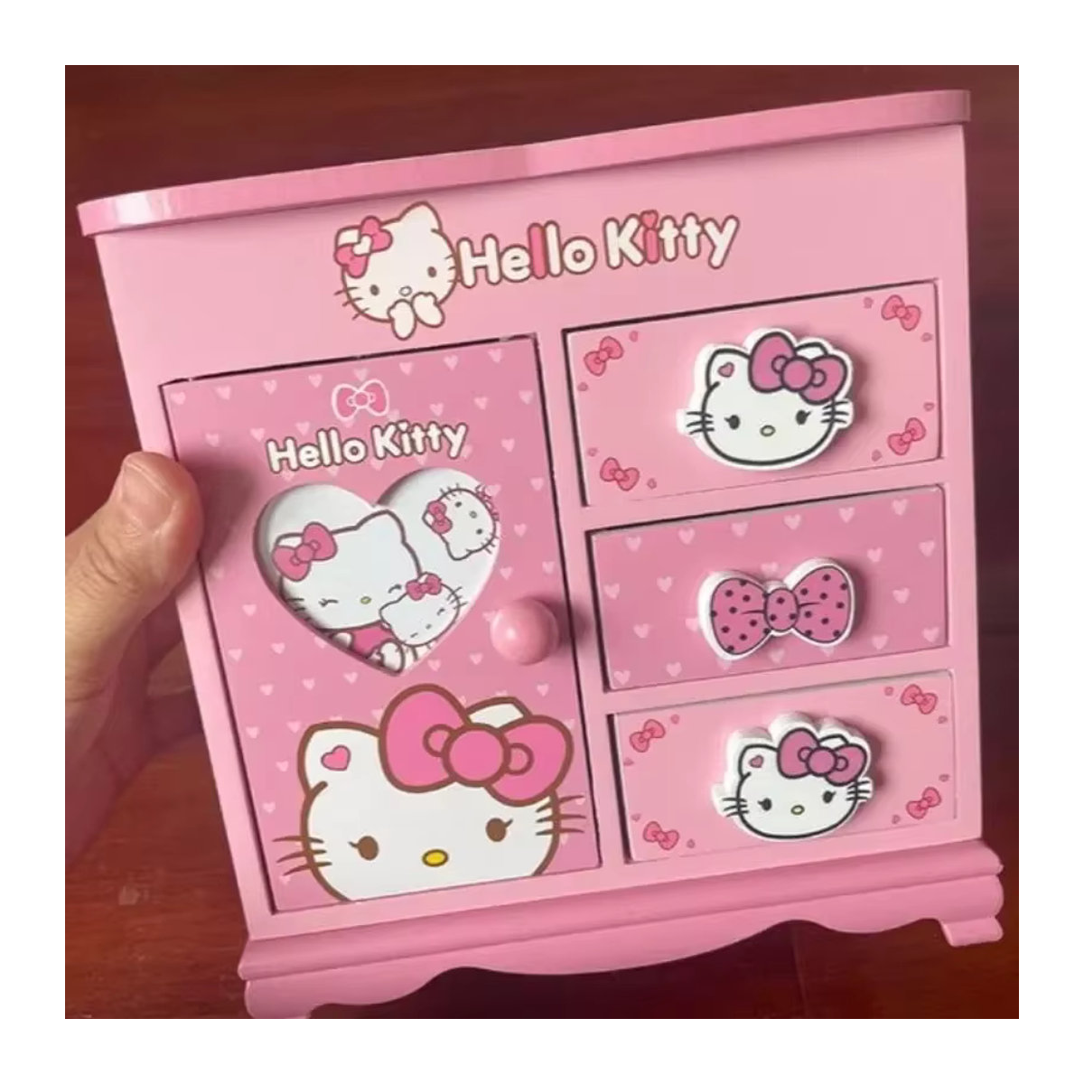 Hello Kitty Kuromi Schmuck Aufbewahrungsbox aus Holz in Rosa als Desktop Organizer - Bild 4