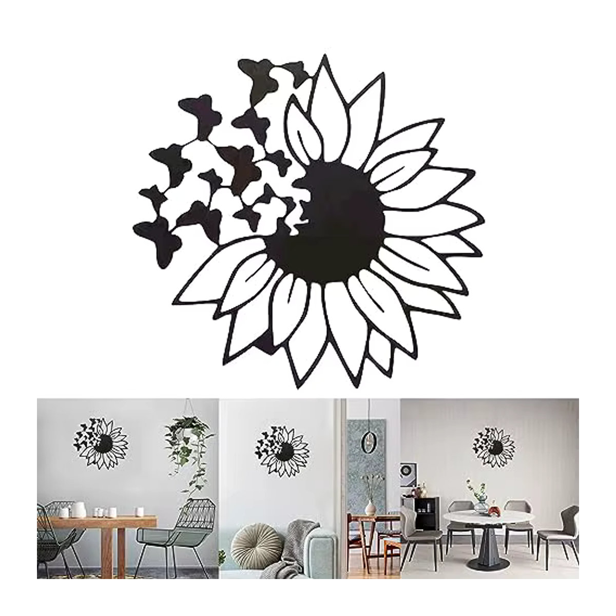 Hello Young Wanddekoration Schmetterling und Sonnenblume aus Metall in Schwarz als moderner Wandbehang für dein Zuhause - Bild 2