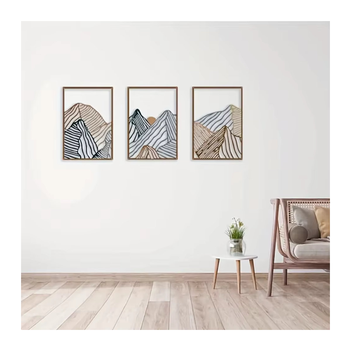 HELLOYOUNG 3er Set minimalistische Berglandschaft aus Metall, quadratische geometrische Wandpaneele in Mehrfarbig, moderne Wanddekoration für Wohnzimmer und Schlafzimmer - Bild 2