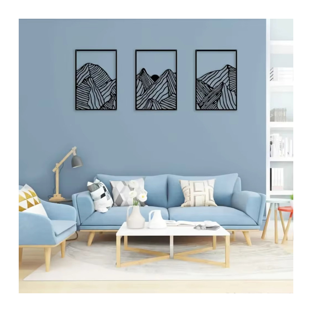 HELLOYOUNG 3er Set minimalistische Berglandschaft aus Metall, quadratische geometrische Wandpaneele in Mehrfarbig, moderne Wanddekoration für Wohnzimmer und Schlafzimmer - Bild 3