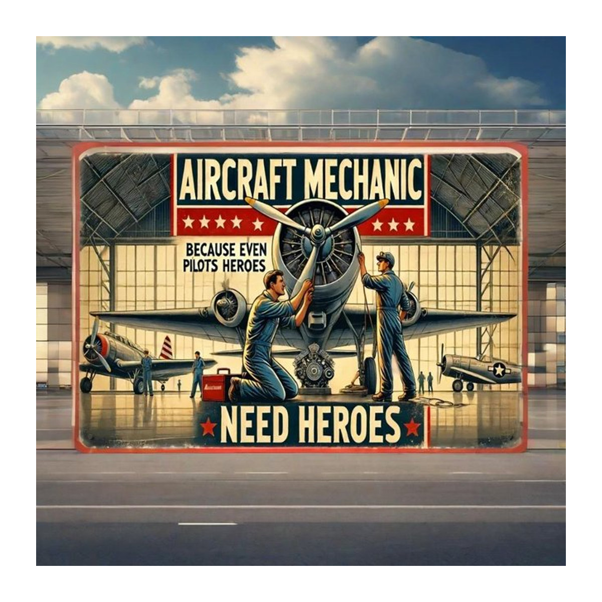 HELLOYOUNG AeroGuardian Pro Vintage Aircraft Mechanic Aluminium Plakette – Militärische Luftfahrt Wandkunst, Breite: 30,0 cm, Höhe: 20,0 cm, Tiefe: 1,0 cm - Bild 1
