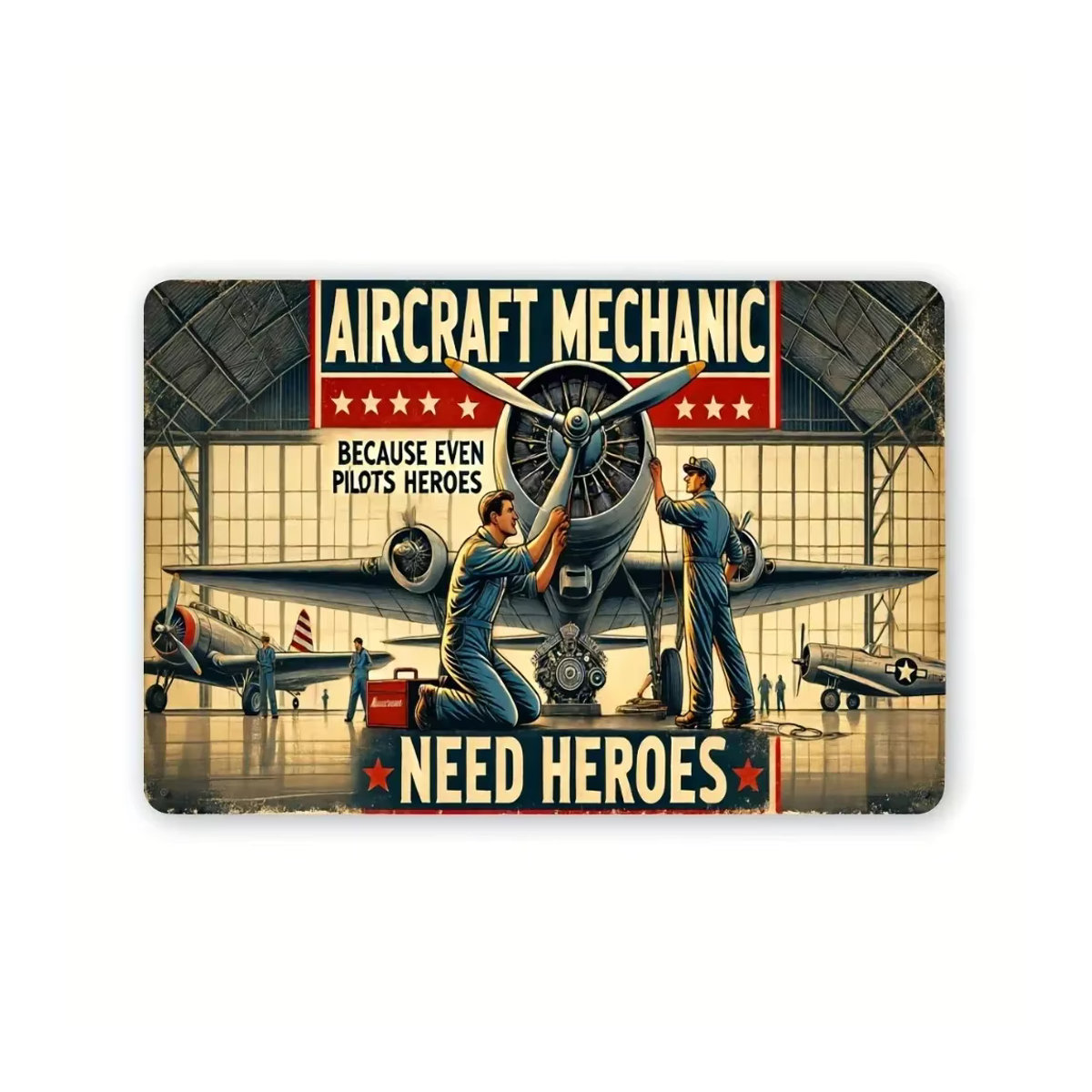 HELLOYOUNG AeroGuardian Pro Vintage Aircraft Mechanic Aluminium Plakette – Militärische Luftfahrt Wandkunst, Breite: 30,0 cm, Höhe: 20,0 cm, Tiefe: 1,0 cm - Bild 2