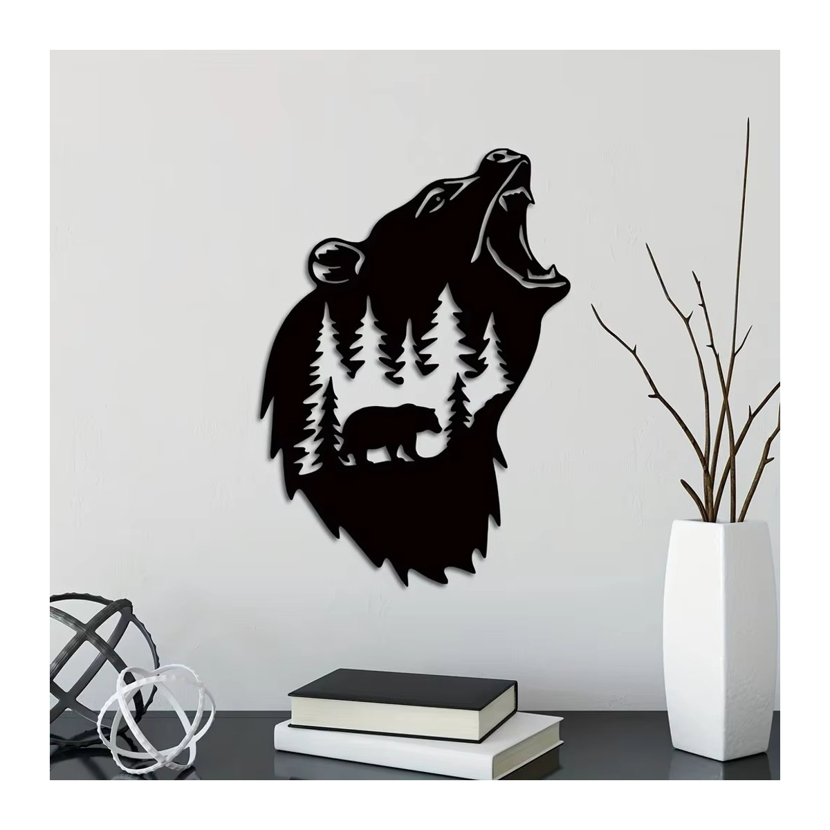 HelloYoung Bär Wandkunst aus Metall in Schwarz als rustikale Wandskulptur für dein Zuhause oder Büro - Bild 3