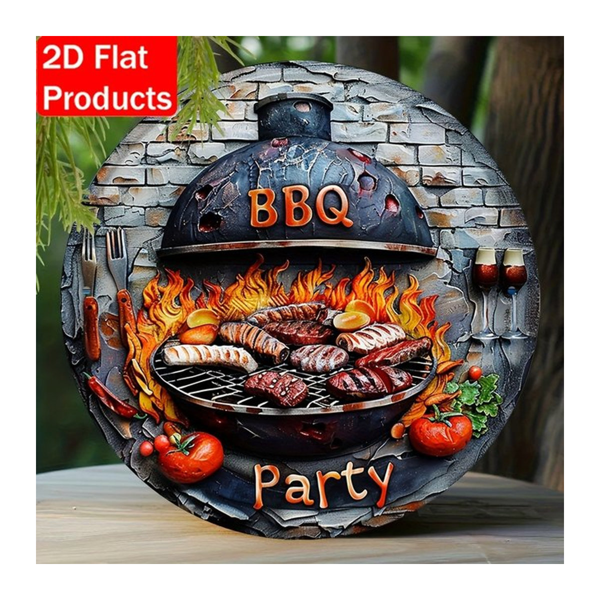 HELLOYOUNG BBQ Party Metallschild quadratisch, mehrfarbig, B/B/B: 20,3 x 20,3 x 0 cm, rustikale Wanddekoration für Outdoor und Camping - Bild 1