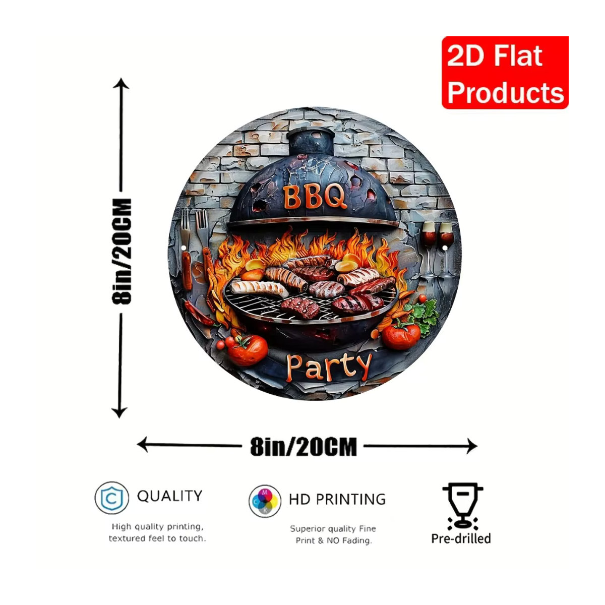 HELLOYOUNG BBQ Party Metallschild quadratisch, mehrfarbig, B/B/B: 20,3 x 20,3 x 0 cm, rustikale Wanddekoration für Outdoor und Camping - Bild 2
