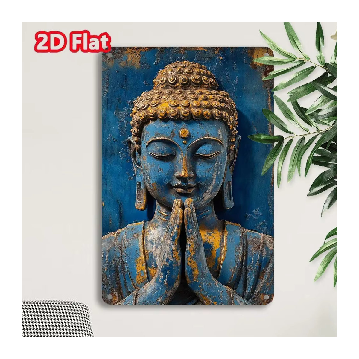 HELLOYOUNG Buddha Wanddekoration aus Weißblech als Deko-Teller im Bauernhof-Stil, B/H: 20 x 20 cm - Bild 2