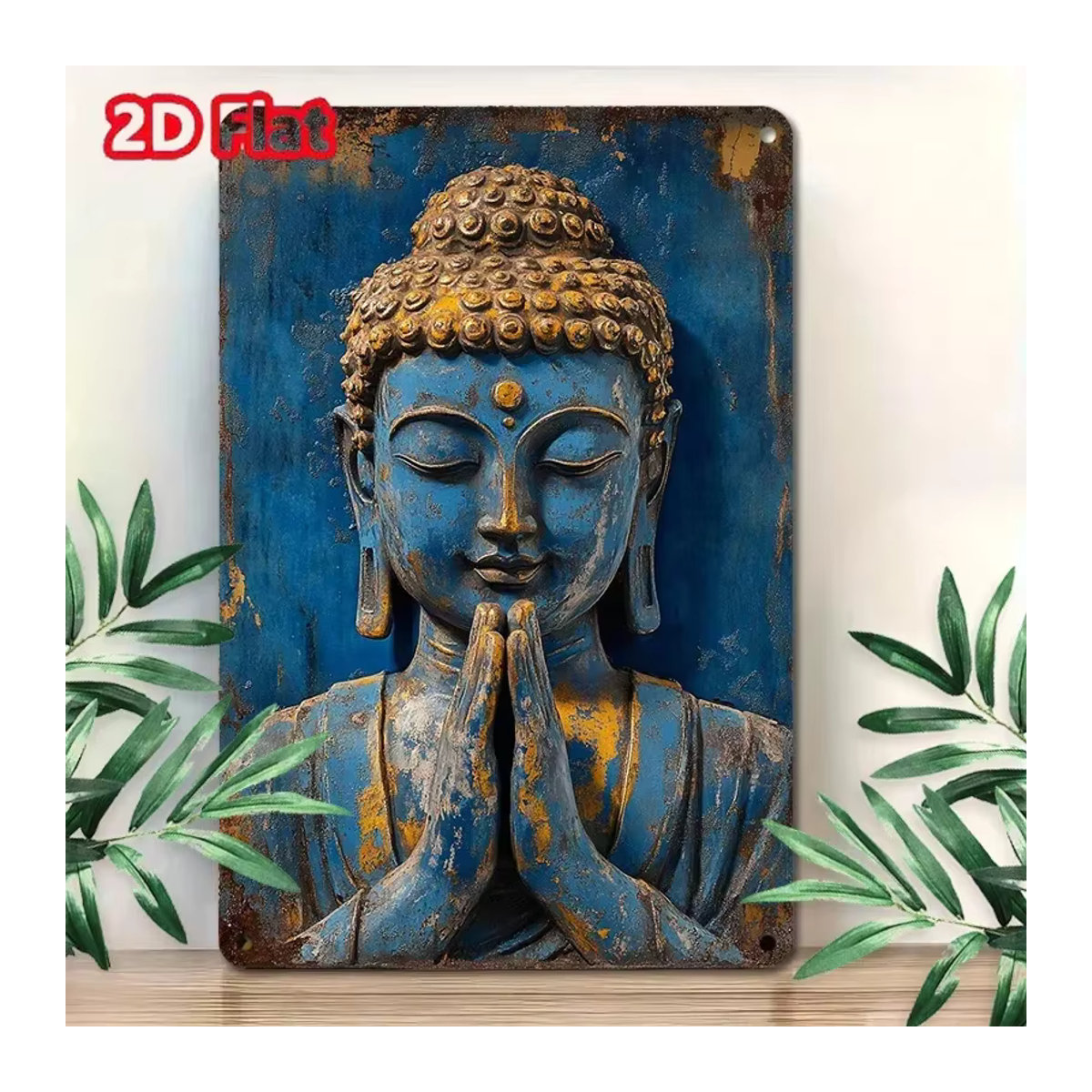 HELLOYOUNG Buddha Wanddekoration aus Weißblech als Deko-Teller im Bauernhof-Stil, B/H: 20 x 20 cm - Bild 3