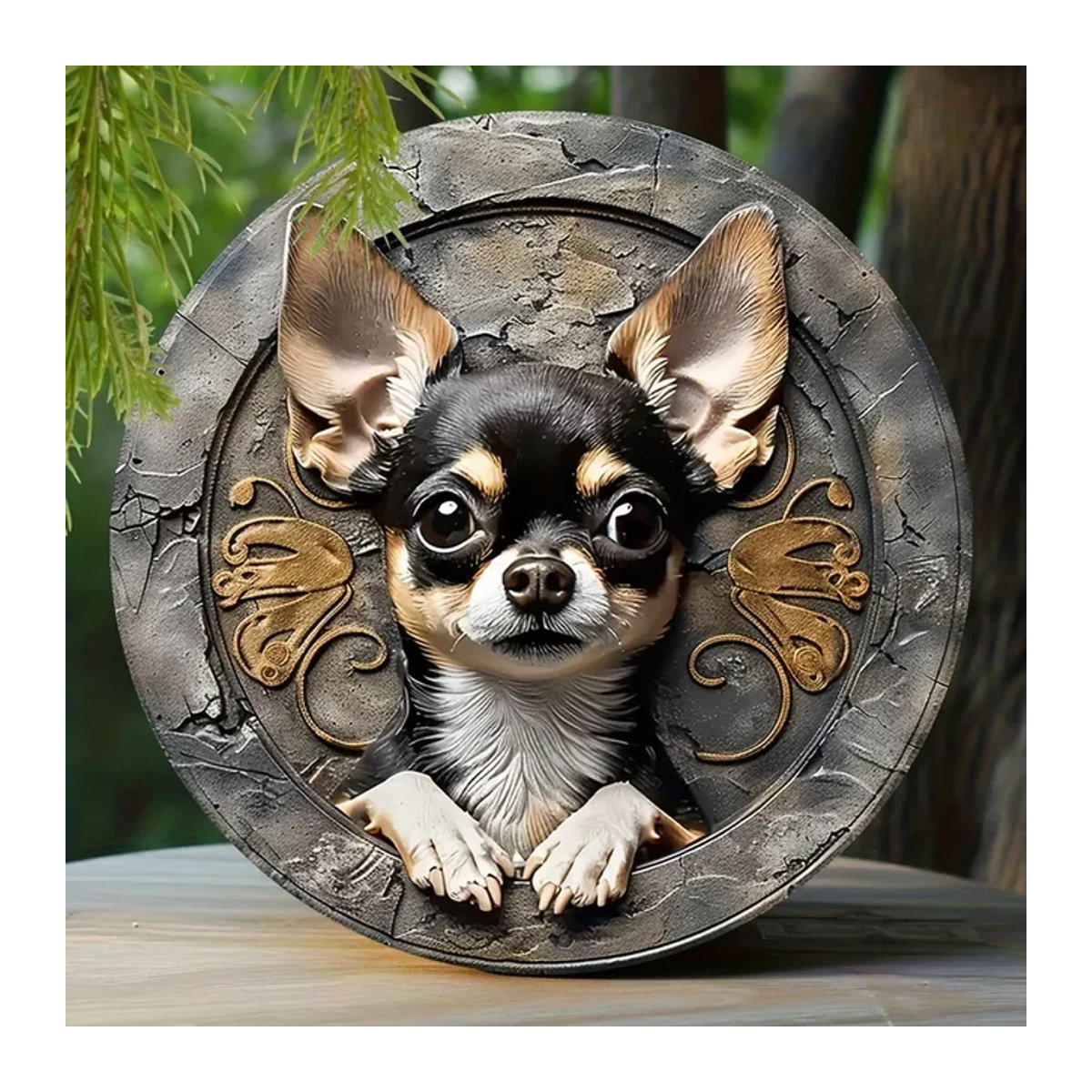 HELLOYOUNG Chihuahua Willkommen 2D-Aluminium-Hofkunst zur Wandmontage für Garten und Veranda - Bild 1