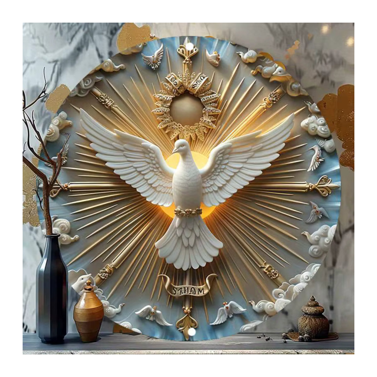 HELLOYOUNG Christ the Spirit Dove Wandkunst aus Metall in Gold mit 3D-Reliefeffekt, quadratischer Wandbehang im abstrakten Design, B/B: 20,3 x 20,3 cm - Bild 4