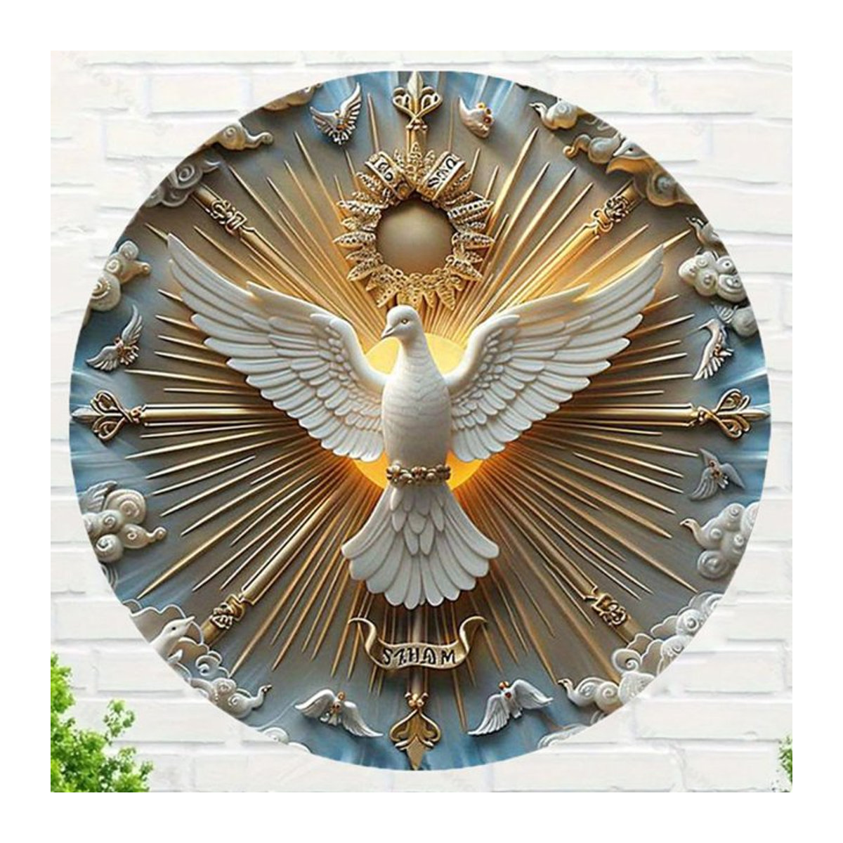 HELLOYOUNG Christ The Spirit Dove Wandkunst aus Metall in Weiß, 3D-Relief Wanddeko, quadratisch, B/H: 20,3 x 20,3 cm - Bild 1