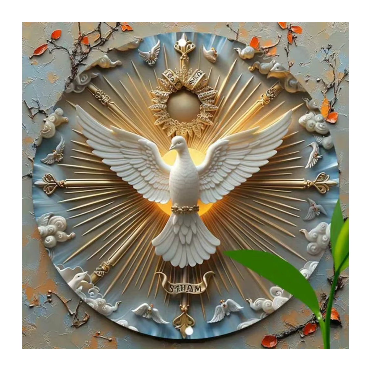 HELLOYOUNG Christ The Spirit Dove Wandkunst aus Metall in Weiß, 3D-Relief Wanddeko, quadratisch, B/H: 20,3 x 20,3 cm - Bild 6