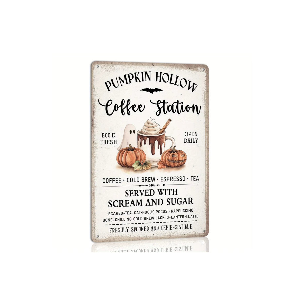 HELLOYOUNG Halloween Metallschild Kürbis Kaffee-Station Vintage Deko Weiß - Bild 7