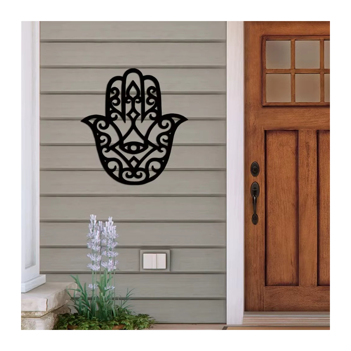 HELLOYOUNG Hamsa-Hand Wandkunst aus Metall in Schwarz, klassische Wanddekoration für dein Wohnzimmer - Bild 5
