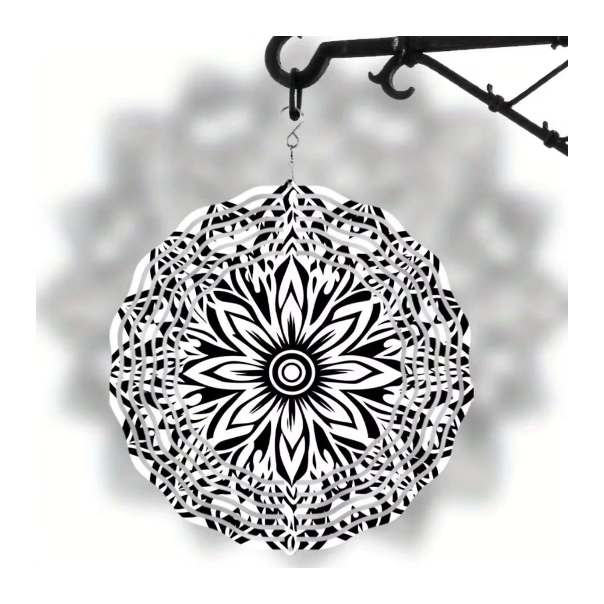 HELLOYOUNG HarmonySpin Mandala-Windspiel aus Metall in Schwarz-Weiß, 360° rotierend für Garten, Terrasse und Balkon - Bild 5