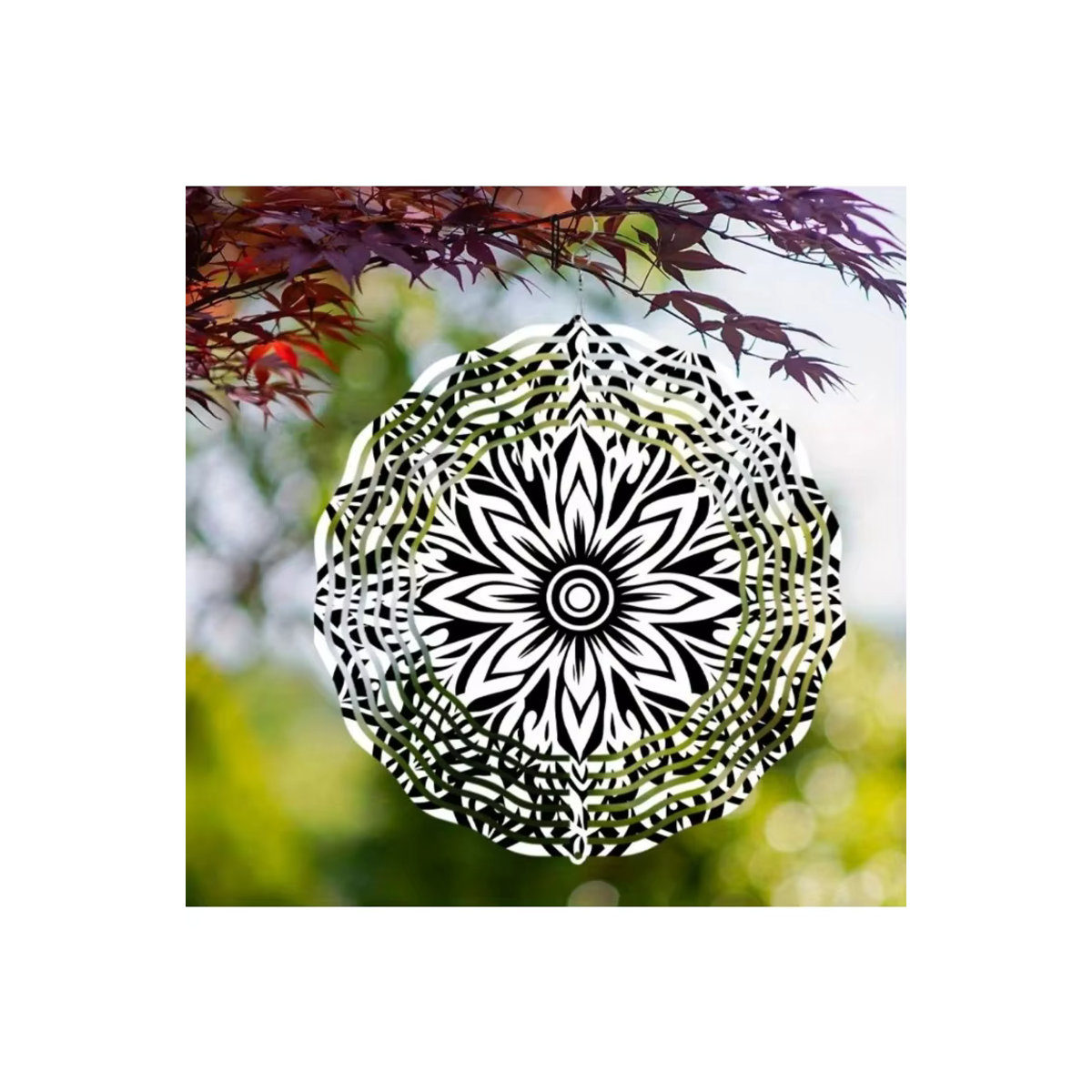 HELLOYOUNG HarmonySpin Mandala-Windspiel aus Metall in Schwarz-Weiß, 360° rotierend für Garten, Terrasse und Balkon - Bild 6