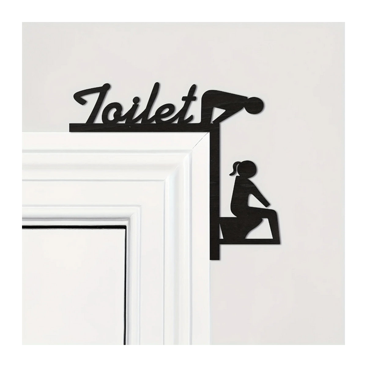 HELLOYOUNG Lustige Toiletten Türrahmen Dekoration aus Holz in Schwarz als hängendes Wanddekor für Bad und Haus - Bild 1