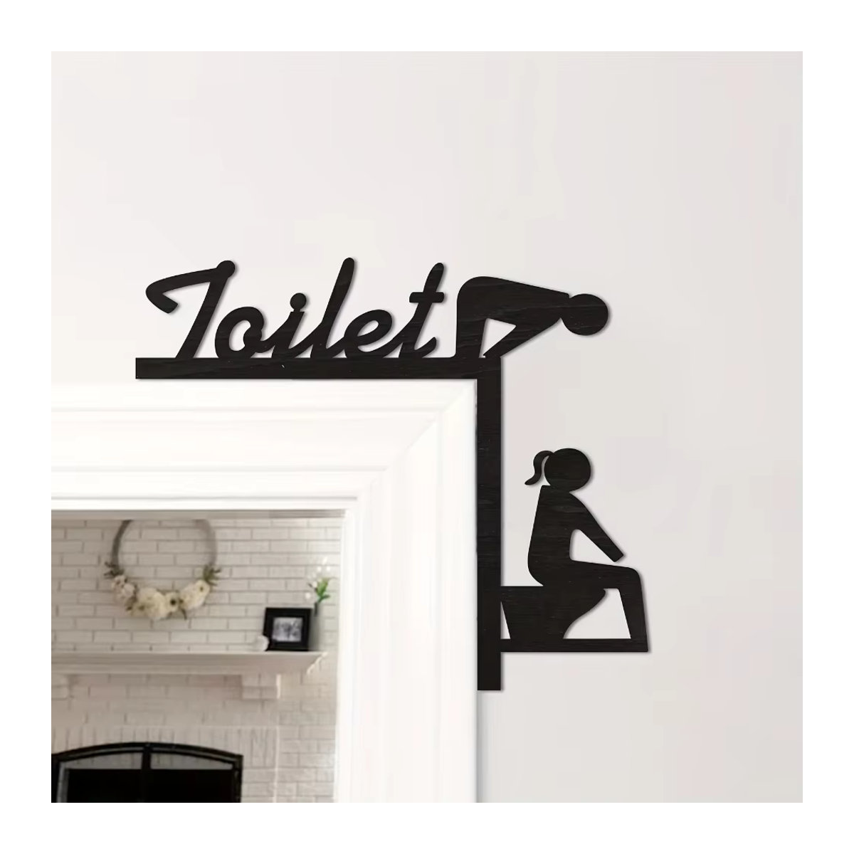 HELLOYOUNG Lustige Toiletten Türrahmen Dekoration aus Holz in Schwarz als hängendes Wanddekor für Bad und Haus - Bild 3