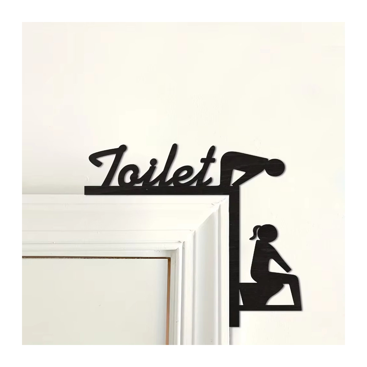 HELLOYOUNG Lustige Toiletten Türrahmen Dekoration aus Holz in Schwarz als hängendes Wanddekor für Bad und Haus - Bild 4