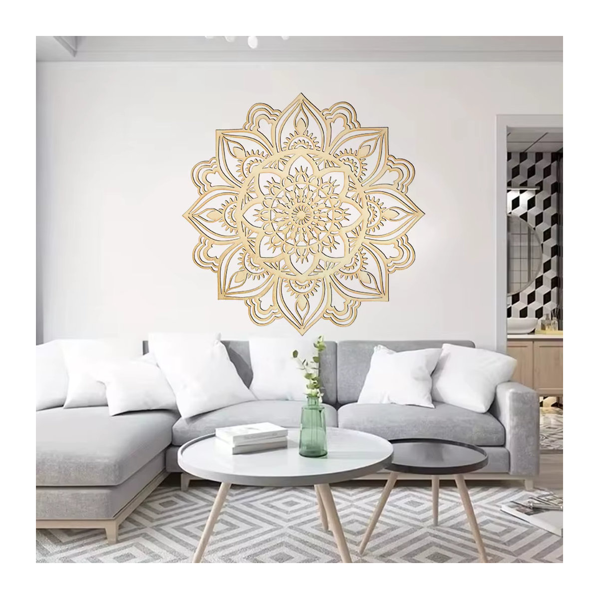 HELLOYOUNG Marokkanische Wandkunst aus Metall in Weiß mit Mandala-Design und orientalischem geometrischem Muster, runde Wanddekoration - Bild 3