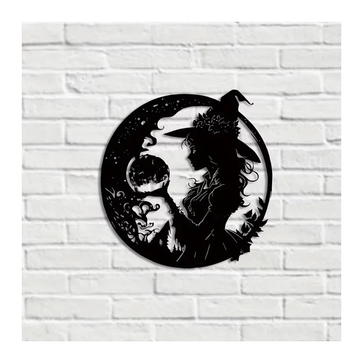 HELLOYOUNG Metall-Hexe Wandkunst Schwarz als Halloween Wanddekoration für Kinderzimmer und Wohnzimmer - Bild 1