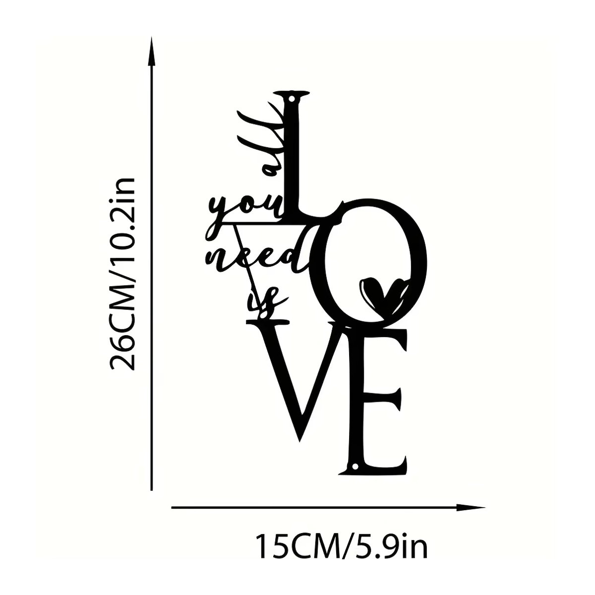 HelloYoung Metall-Wanddekoration Alles was Sie brauchen ist Liebe in Schwarz, minimalistische Wandkunst für Valentinstag - Bild 3