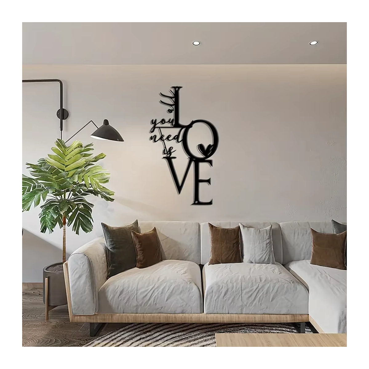 HelloYoung Metall-Wanddekoration Alles was Sie brauchen ist Liebe in Schwarz, minimalistische Wandkunst für Valentinstag - Bild 4