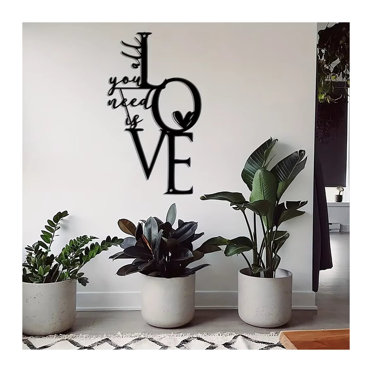 HelloYoung Metall-Wanddekoration Alles was Sie brauchen ist Liebe in Schwarz, minimalistische Wandkunst für Valentinstag - Bild 5