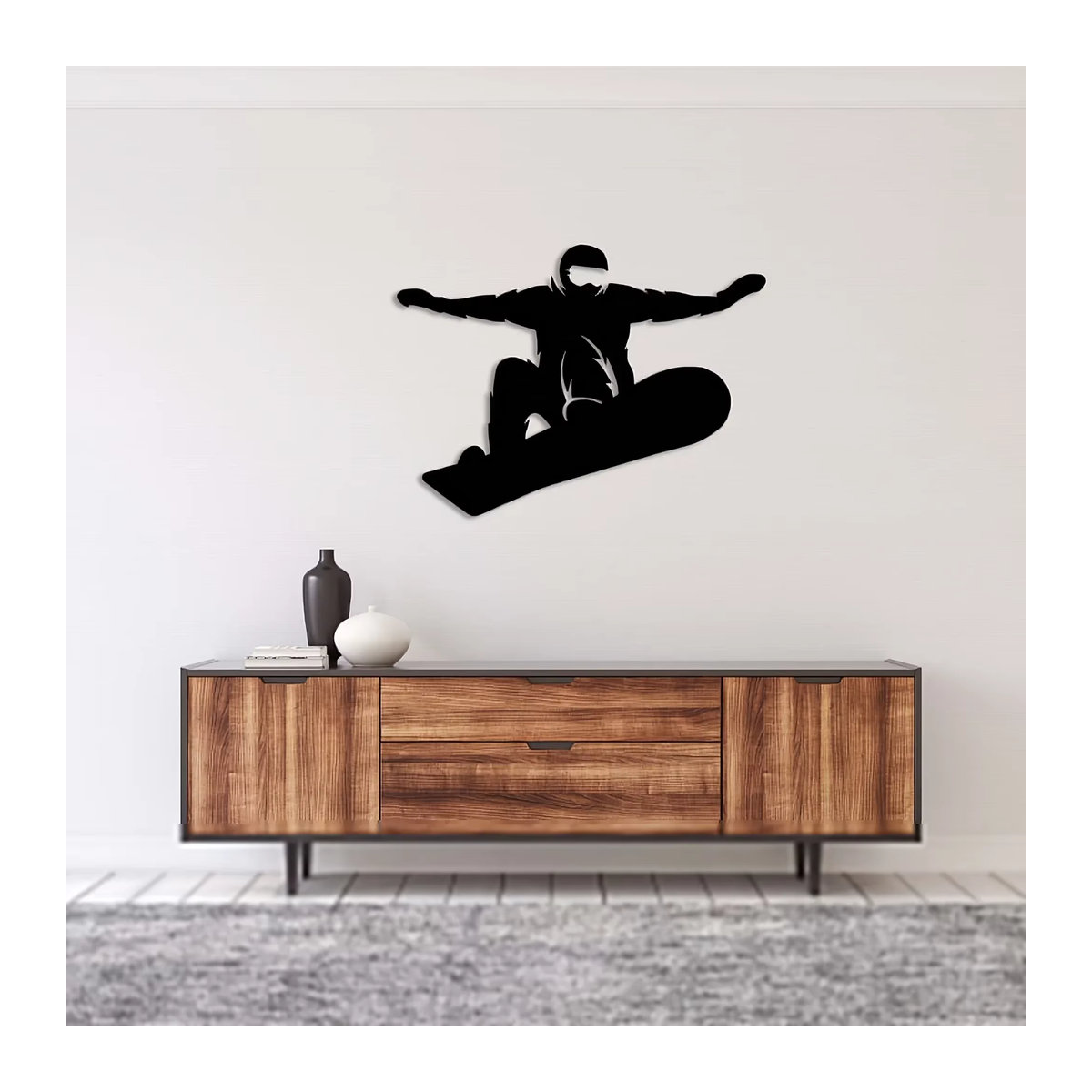 HELLOYOUNG Metall Wanddekoration Snowboarder in Schwarz, minimalistische Wandkunst aus Eisen für Sportbegeisterte - Bild 4