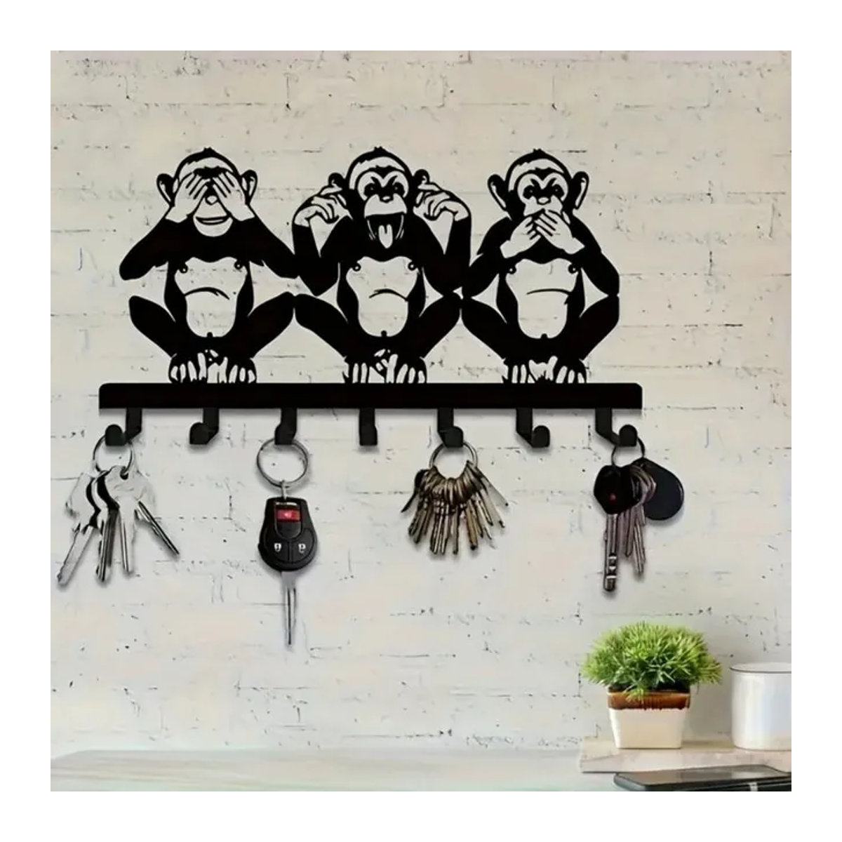 HelloYoung Metall-Wandhaken in Affenform, moderne Wandhalterung für Schlüssel, Mäntel und Hüte in Schwarz - Bild 1