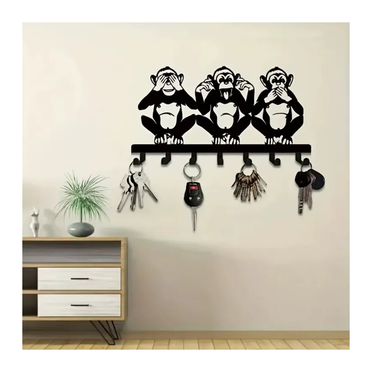 HelloYoung Metall-Wandhaken in Affenform, moderne Wandhalterung für Schlüssel, Mäntel und Hüte in Schwarz - Bild 2