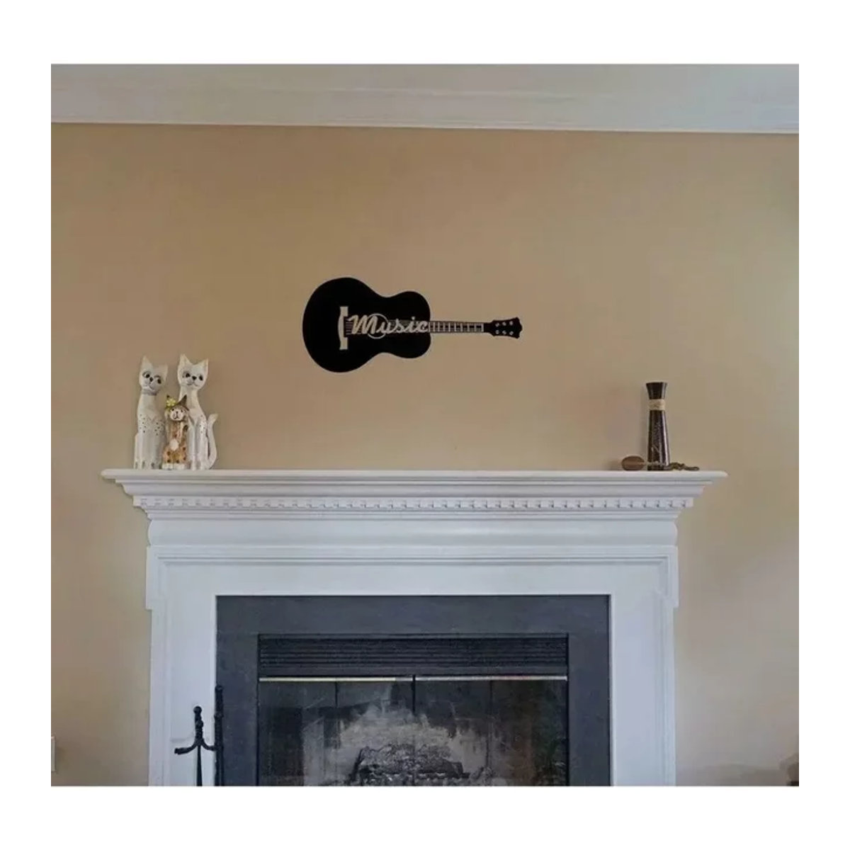 HELLOYOUNG Metall Wandschild Akustikgitarre Silhouette in Schwarz, Dekorative Wandkunst für Musikliebhaber, B/T/H: 35,56 x 35,56 x 35,56 cm - Bild 1