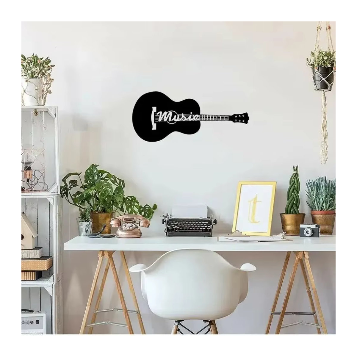 HELLOYOUNG Metall Wandschild Akustikgitarre Silhouette in Schwarz, Dekorative Wandkunst für Musikliebhaber, B/T/H: 35,56 x 35,56 x 35,56 cm - Bild 3