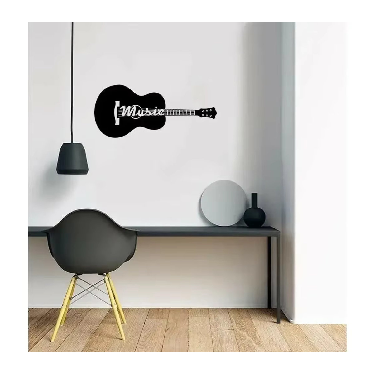 HELLOYOUNG Metall Wandschild Akustikgitarre Silhouette in Schwarz, Dekorative Wandkunst für Musikliebhaber, B/T/H: 35,56 x 35,56 x 35,56 cm - Bild 4