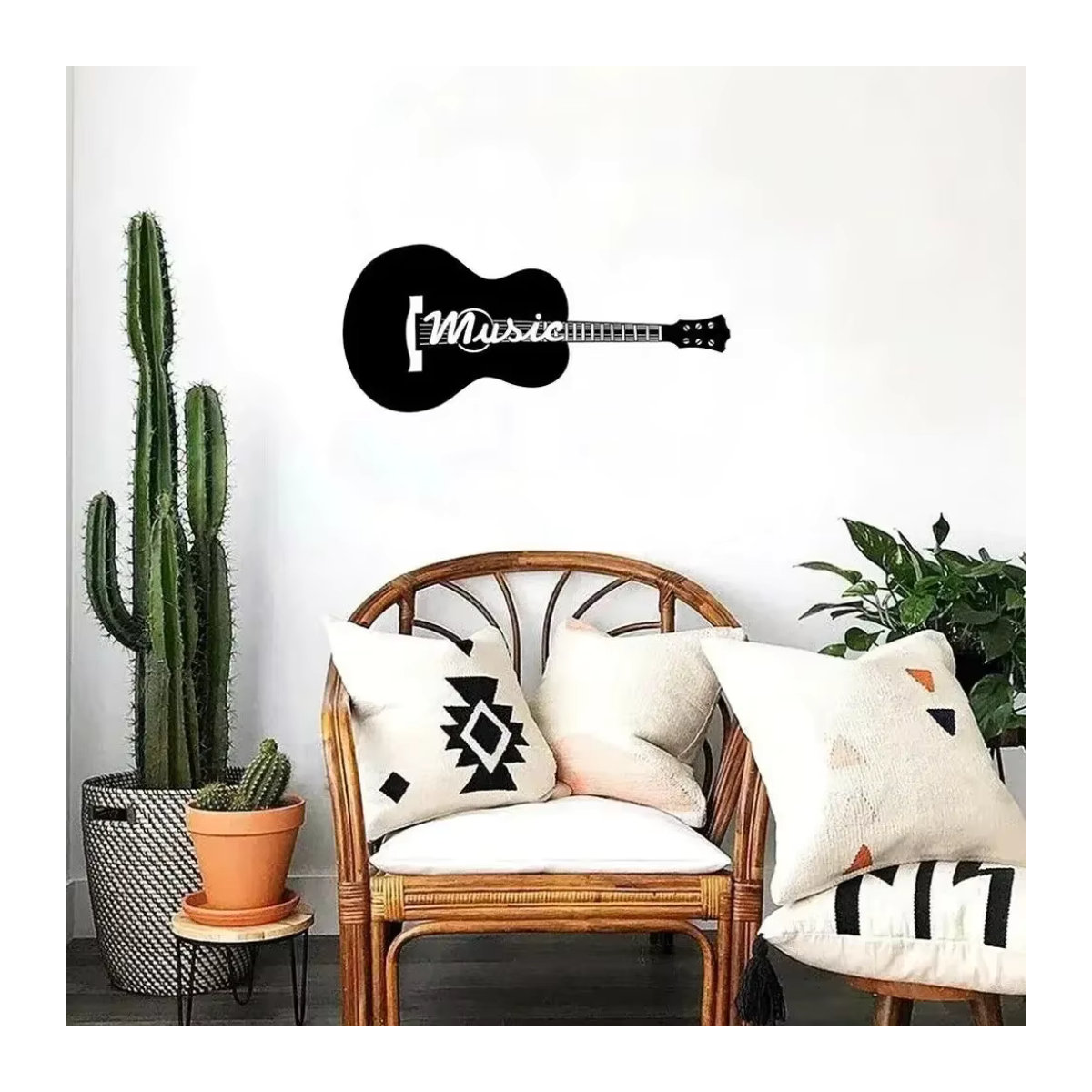 HELLOYOUNG Metall Wandschild Akustikgitarre Silhouette in Schwarz, Dekorative Wandkunst für Musikliebhaber, B/T/H: 35,56 x 35,56 x 35,56 cm - Bild 5