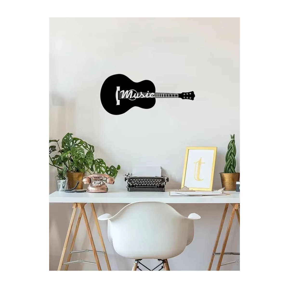 HELLOYOUNG Metall Wandschild Akustikgitarre Silhouette in Schwarz, Dekorative Wandkunst für Musikliebhaber, B/T/H: 35,56 x 35,56 x 35,56 cm - Bild 7