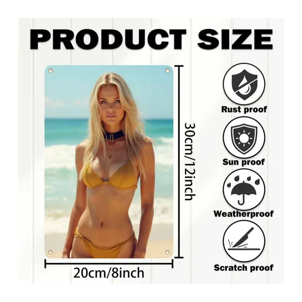 HELLOYOUNG Metallschild Bikini-Mädchen Vintage Wanddekoration mehrfarbig B/H: 30 x 20 cm - Bild 2