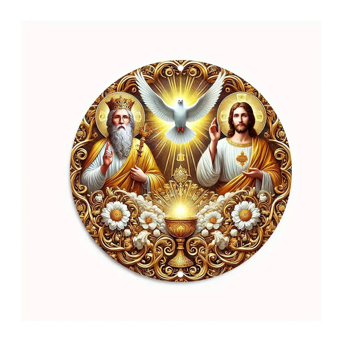 HELLOYOUNG Moderne Eisenkunst Heiliger Geist und Heilige Wanddekoration in Gold, Quadratischer Hochauflösender Druck aus Metall und Papier - Bild 2