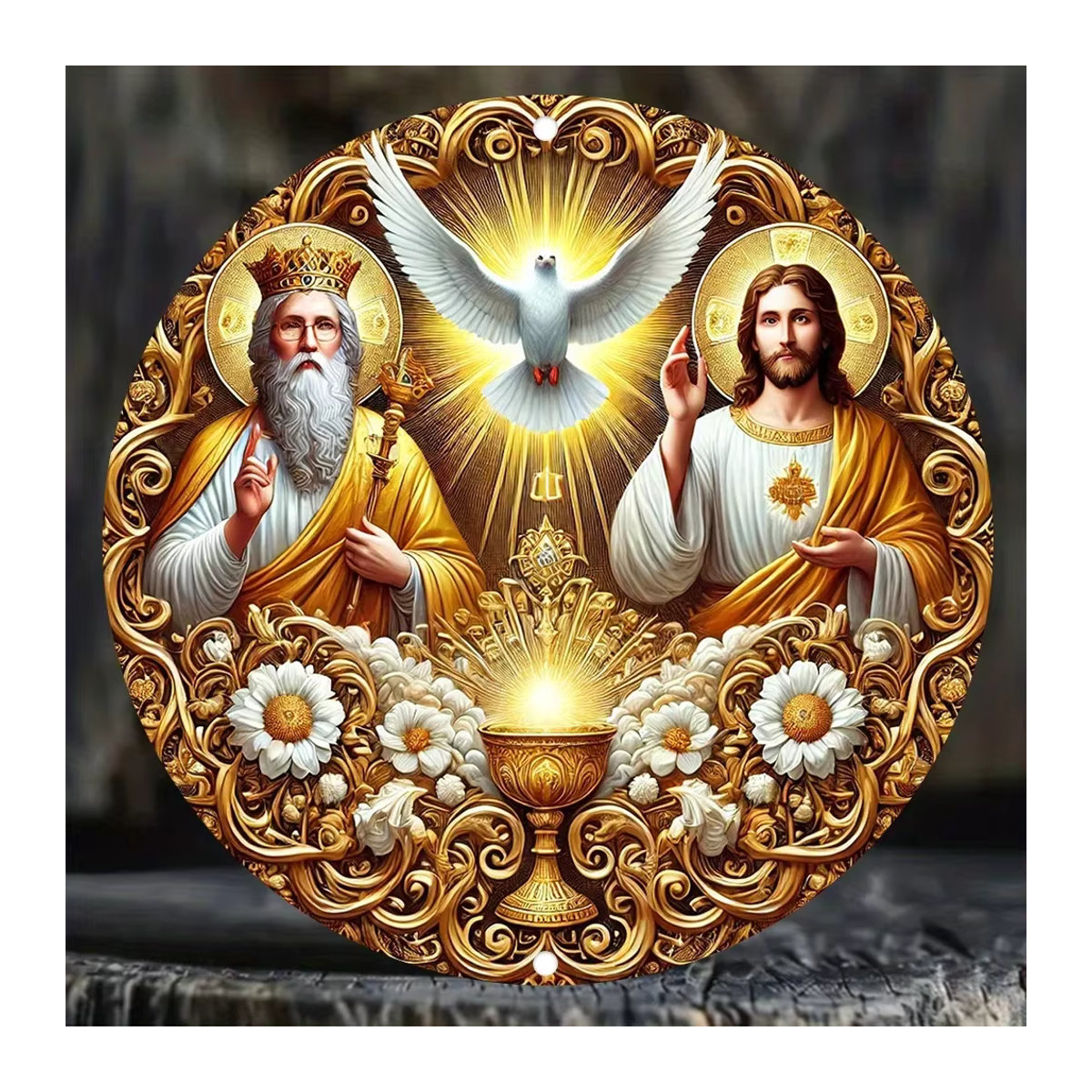 HELLOYOUNG Moderne Eisenkunst Heiliger Geist und Heilige Wanddekoration in Gold, Quadratischer Hochauflösender Druck aus Metall und Papier - Bild 3