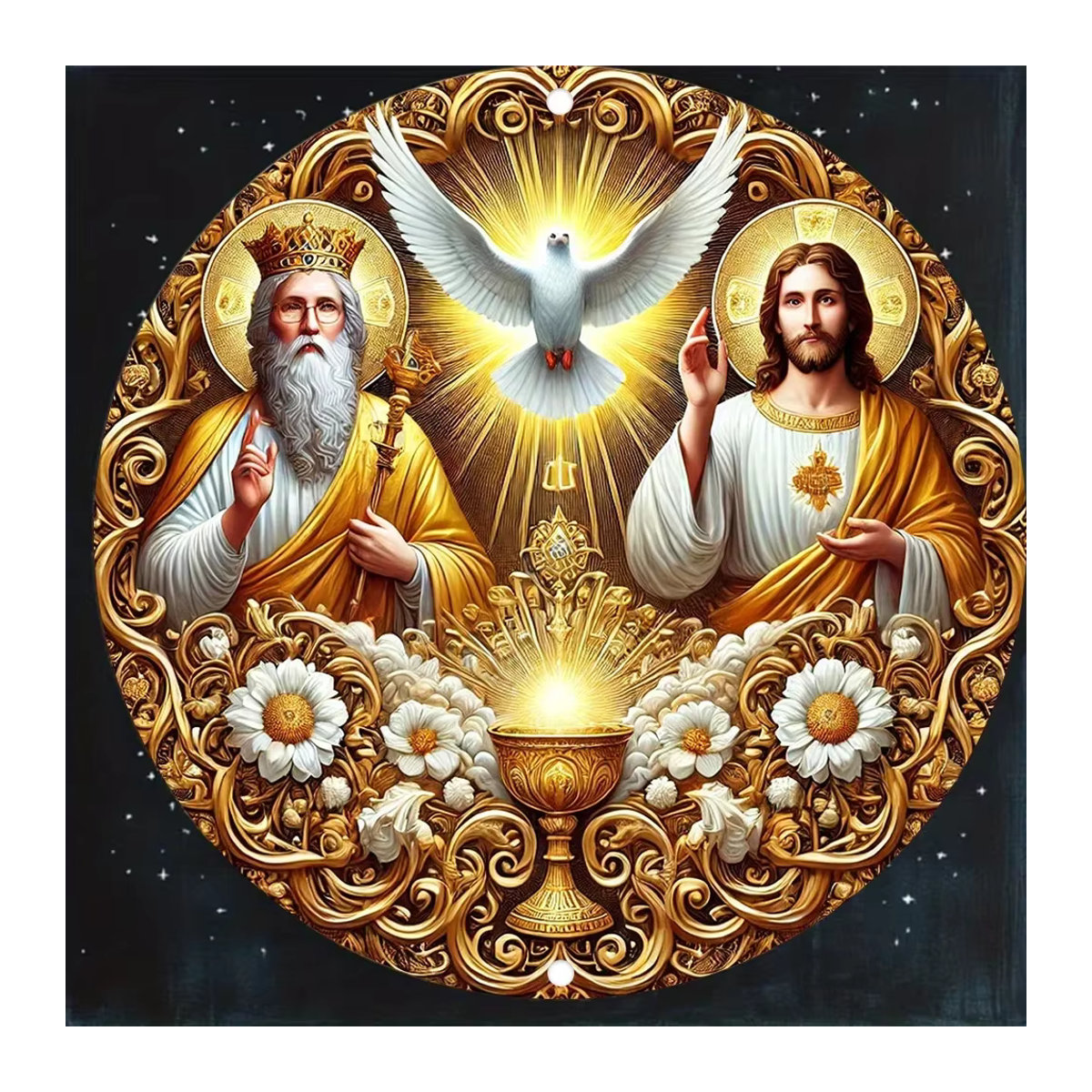 HELLOYOUNG Moderne Eisenkunst Heiliger Geist und Heilige Wanddekoration in Gold, Quadratischer Hochauflösender Druck aus Metall und Papier - Bild 5