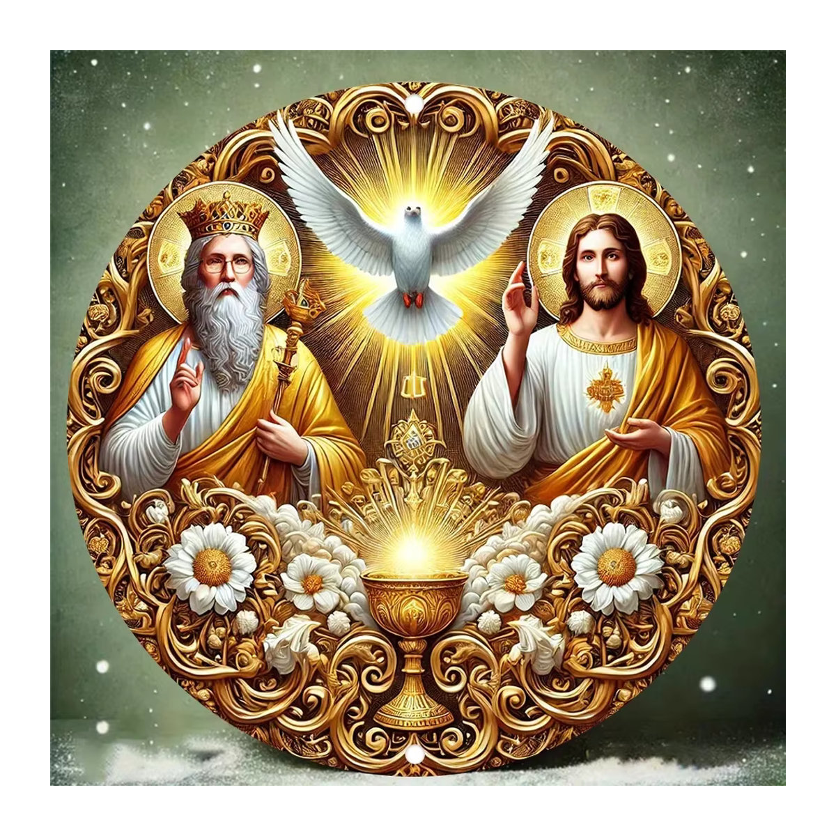 HELLOYOUNG Moderne Eisenkunst Heiliger Geist und Heilige Wanddekoration in Gold, Quadratischer Hochauflösender Druck aus Metall und Papier - Bild 6