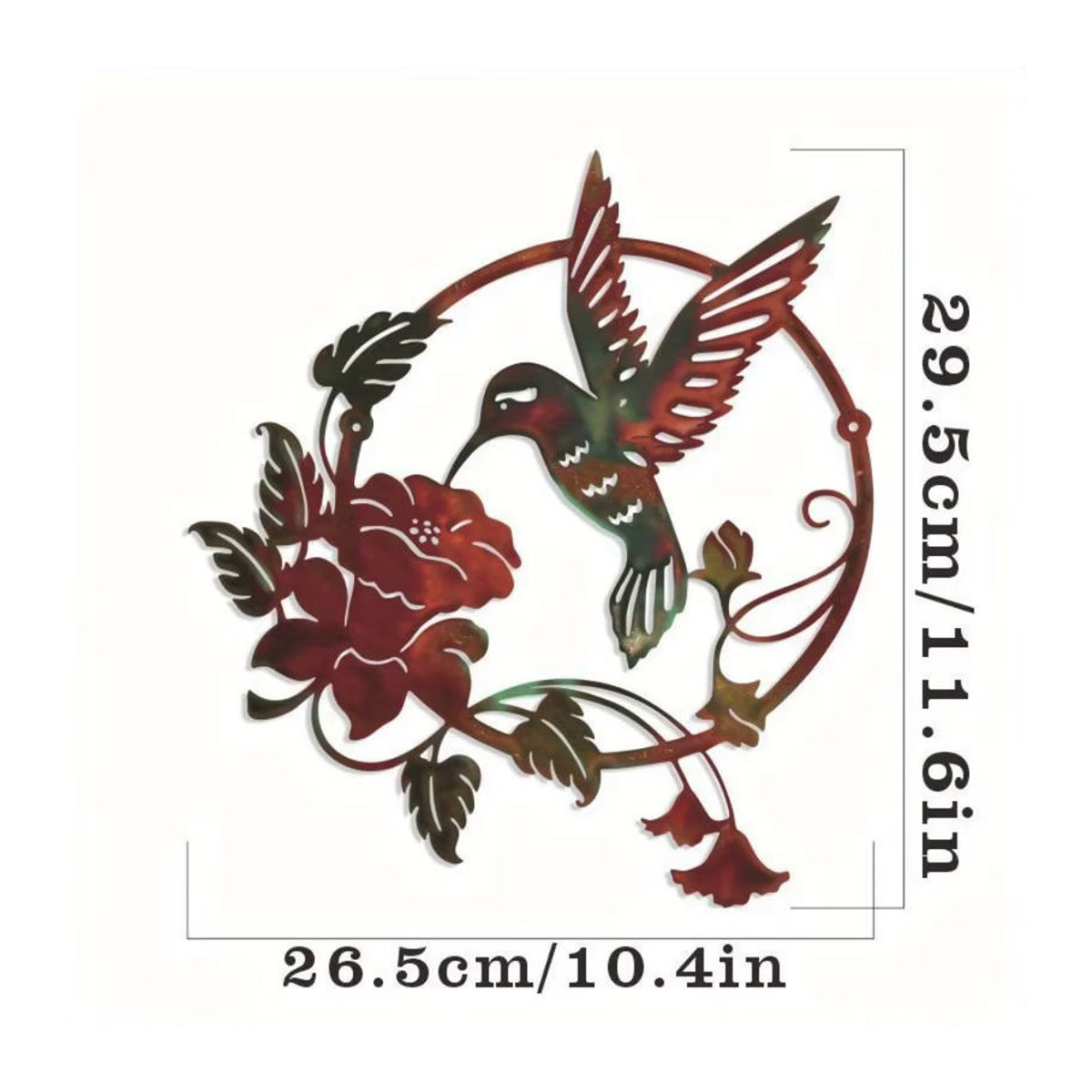 HELLOYOUNG Rundes Metall-Ornament mit Kolibri-Motiv in Braun als rustikaler Hänger für Wohnzimmer und Innenhof - Bild 3
