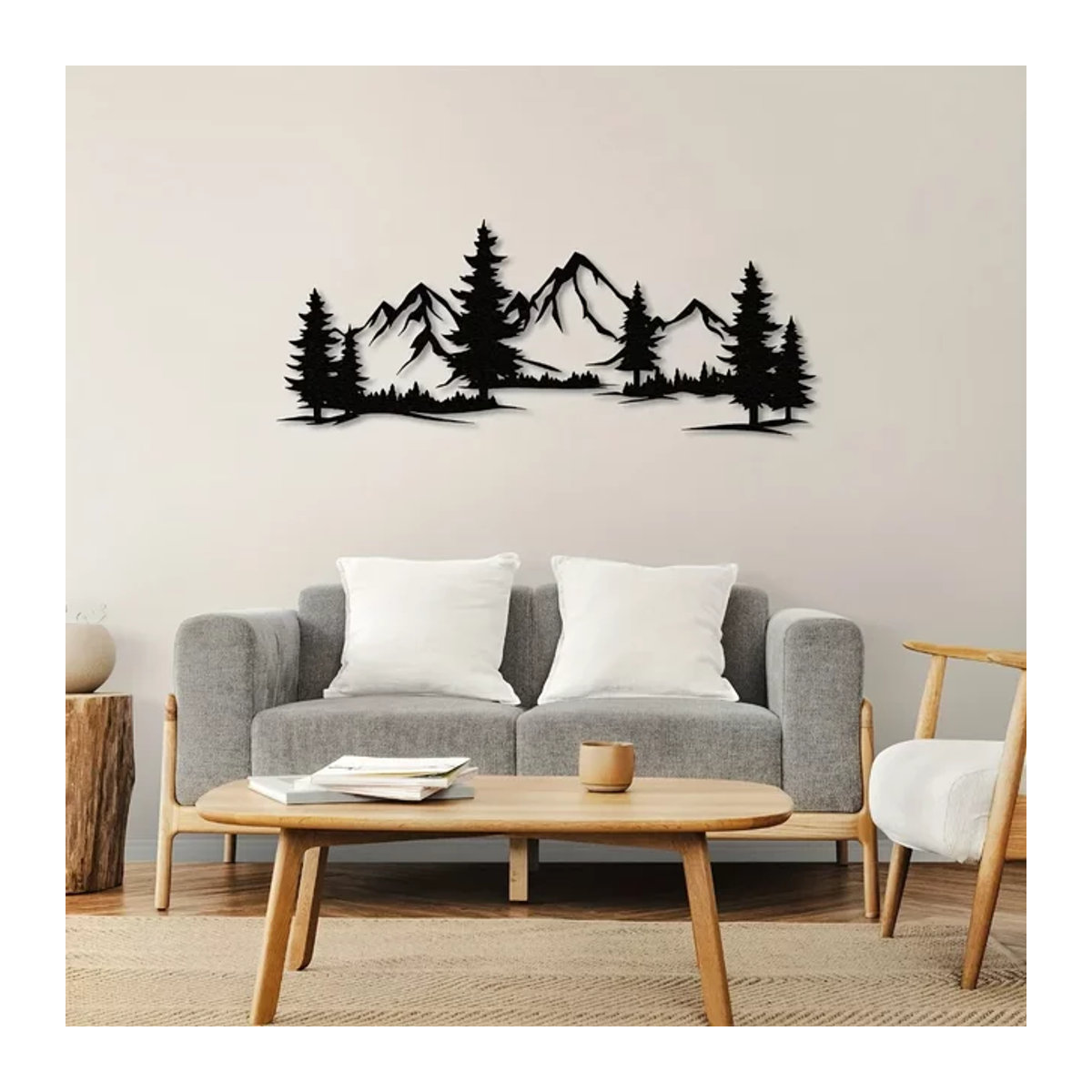 HELLOYOUNG Rustikale Metallic-Wandkunst Wald und Berg in Schwarz zur Wandmontage - Bild 1