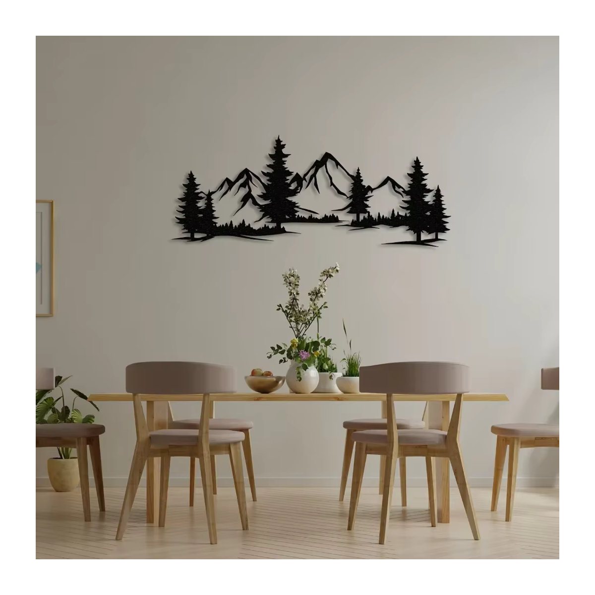 HELLOYOUNG Rustikale Metallic-Wandkunst Wald und Berg in Schwarz zur Wandmontage - Bild 3