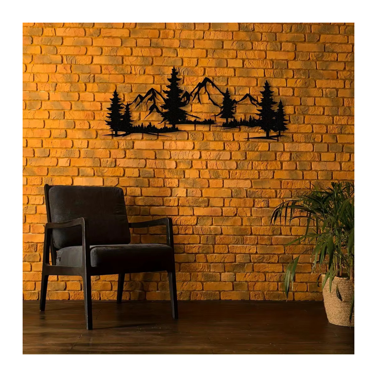HELLOYOUNG Rustikale Metallic-Wandkunst Wald und Berg in Schwarz zur Wandmontage - Bild 4