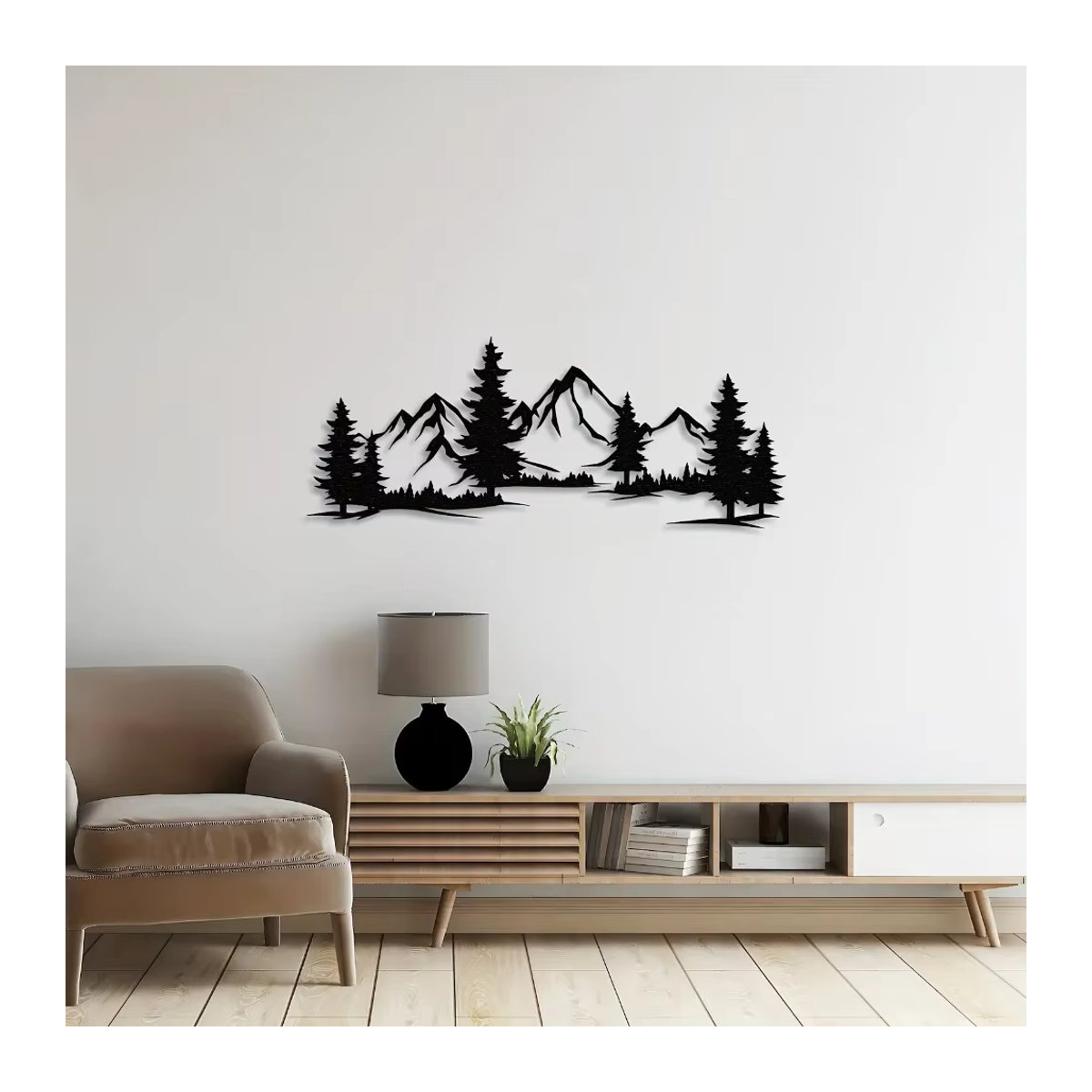 HELLOYOUNG Rustikale Metallic-Wandkunst Wald und Berg in Schwarz zur Wandmontage - Bild 5